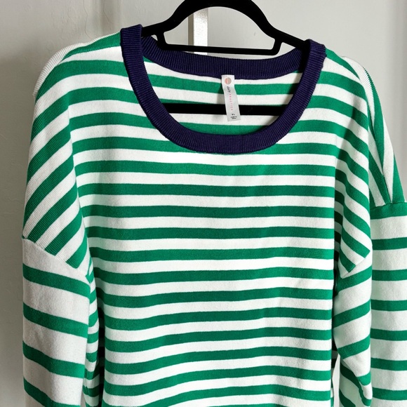 Daily Practice by Anthropologie Green & White Long Sleeve Striped Sweater, XL - Picture 9 of 12
